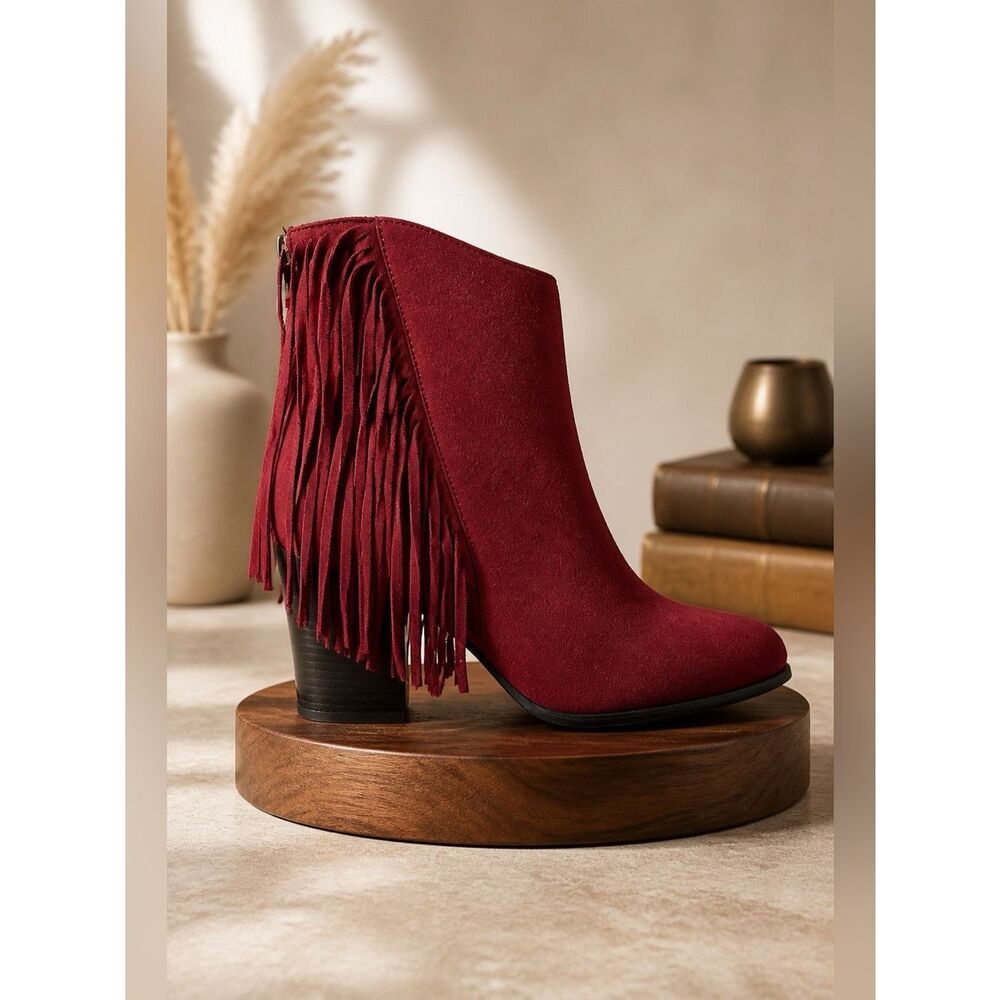Fringe Suede Ankle Boot in Cranberry Size 11